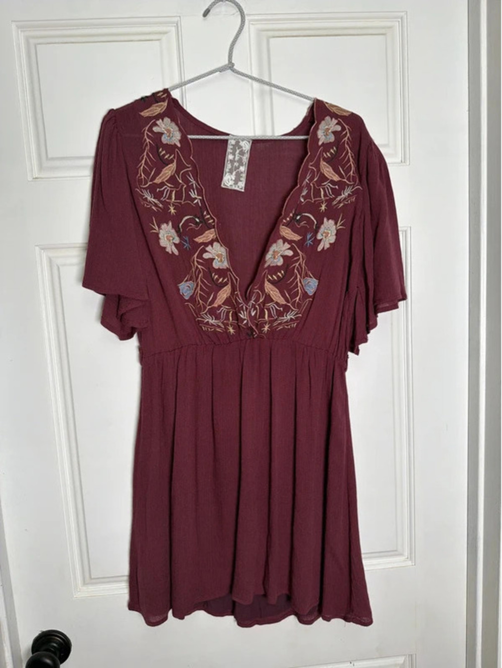 Sadie & Sage Burgundy Embroidered Boho Dress